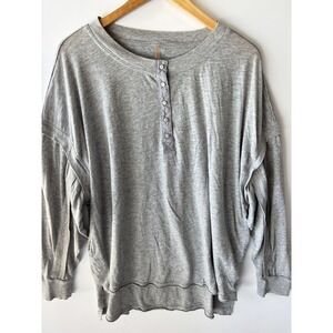 Free People‎ Movement Long Sleeve Henley Grey Flowy Oversized Size S